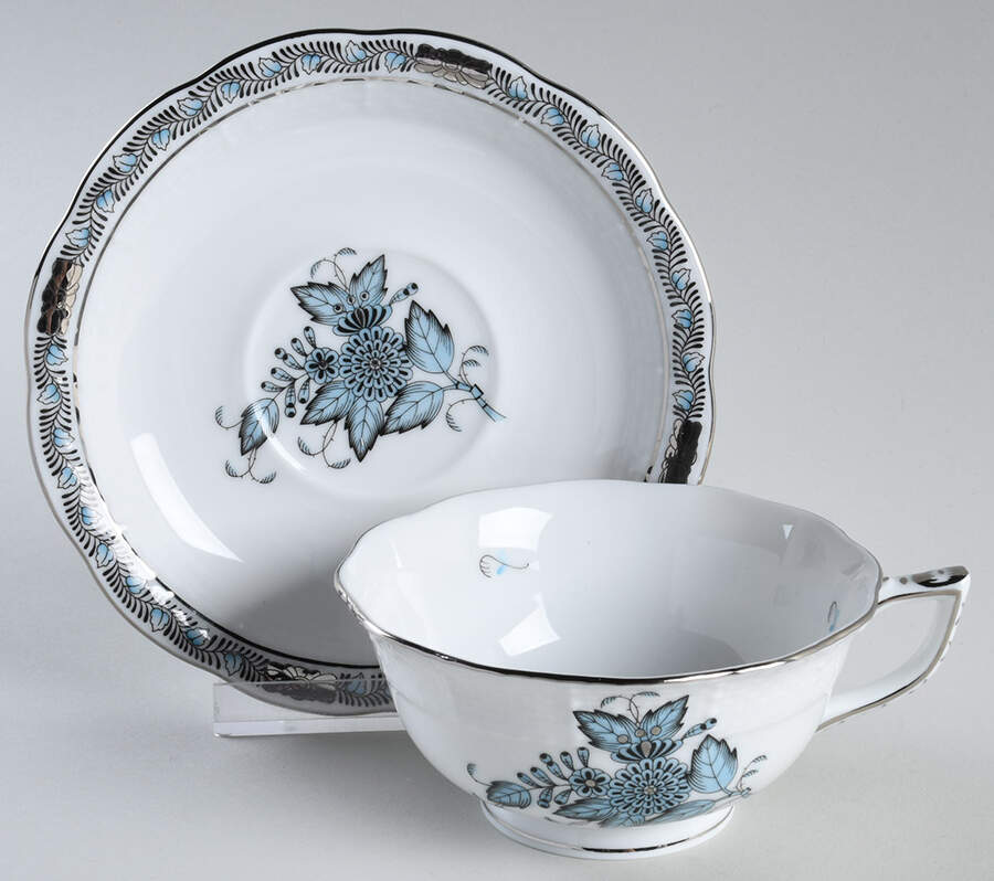 Chinese Bouquet Turquoise Footed Cup & Saucer Set by Herend-1