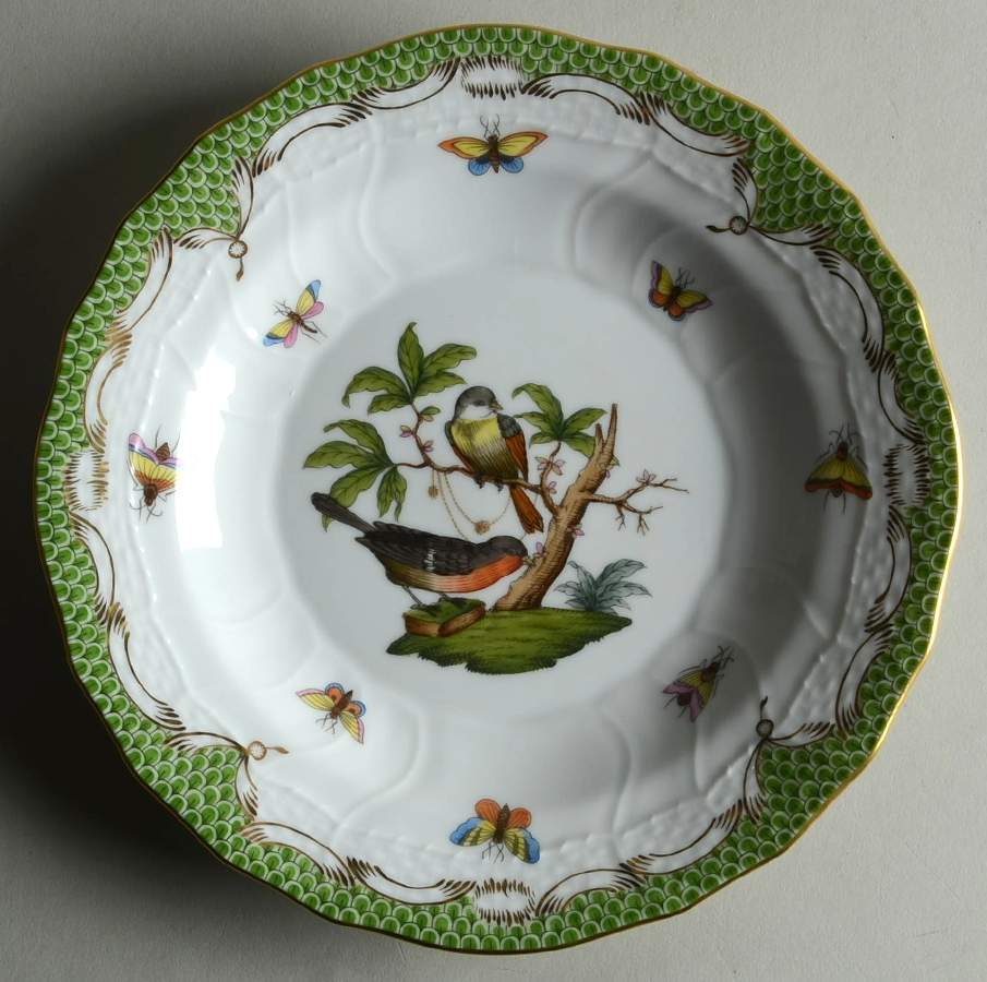 Rothschild Bird, Green Border (RO-ETV) Dessert/Pie Plate by Herend-1