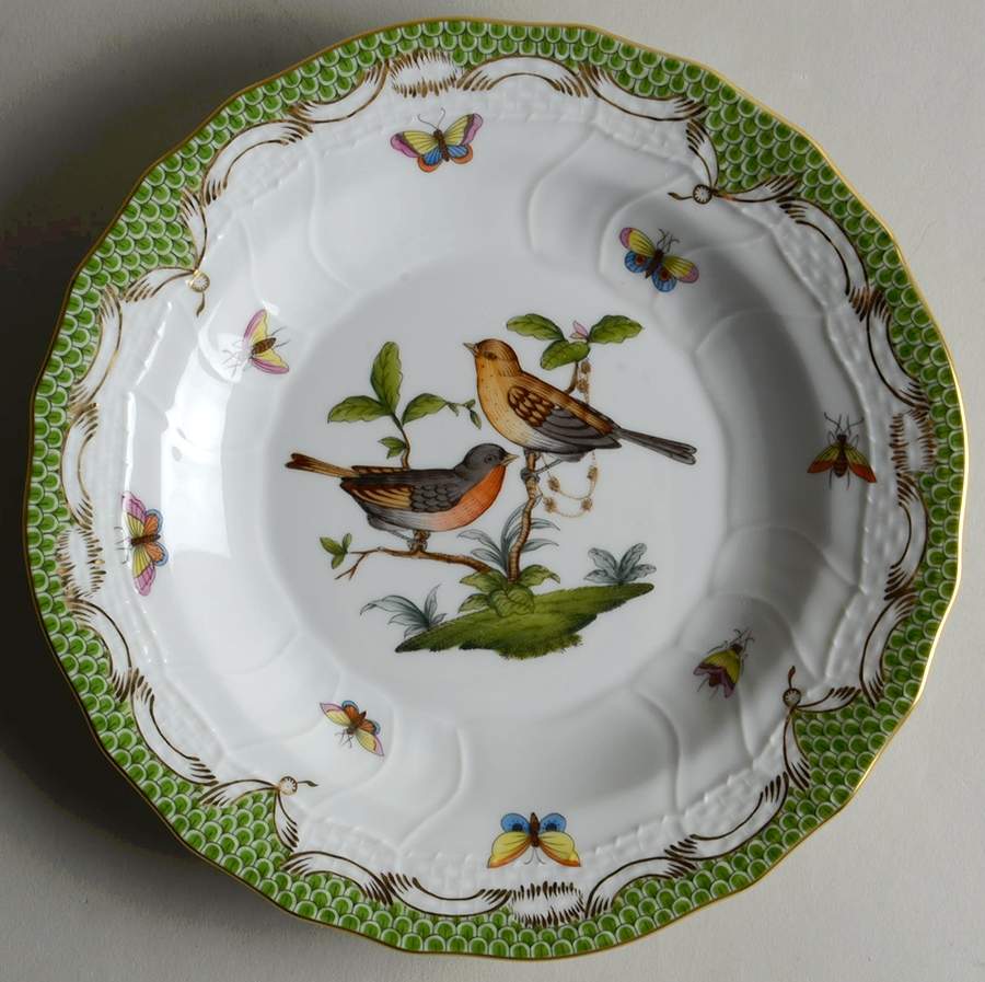 Rothschild Bird, Green Border (RO-ETV) Dessert/Pie Plate by Herend-1