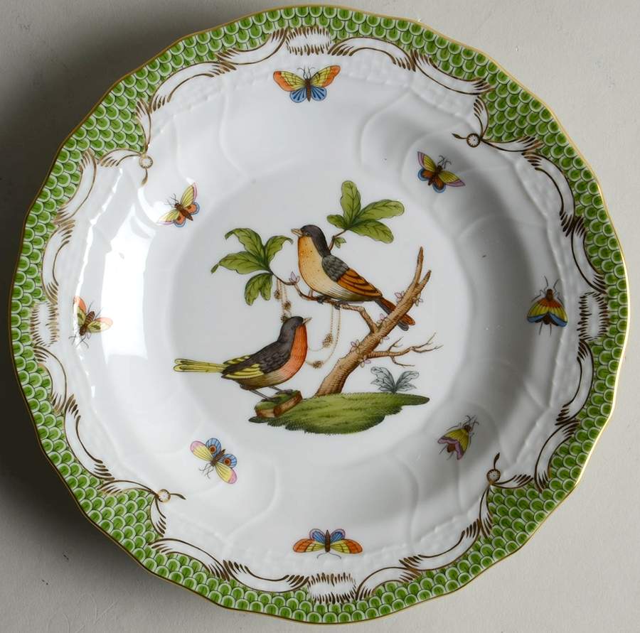 Rothschild Bird, Green Border (RO-ETV) Dessert/Pie Plate by Herend-1