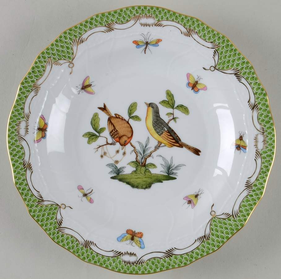 Rothschild Bird, Green Border (RO-ETV) Dessert/Pie Plate by Herend-1