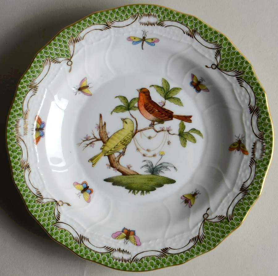 Rothschild Bird, Green Border (RO-ETV) Dessert/Pie Plate by Herend-1