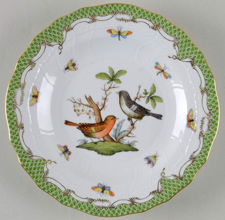 Rothschild Bird, Green Border (RO-ETV) Dessert/Pie Plate by Herend-1
