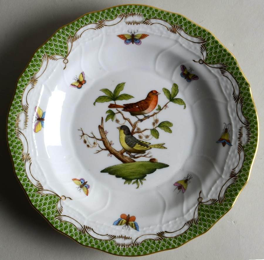 Rothschild Bird, Green Border (RO-ETV) Dessert/Pie Plate by Herend-1