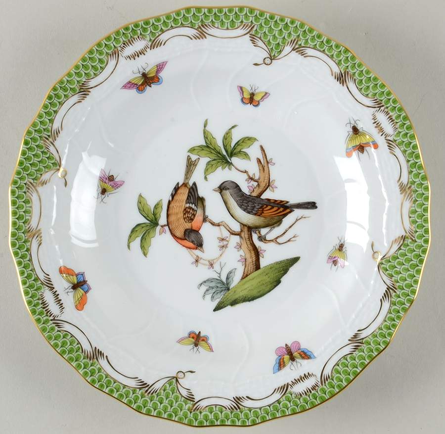 Rothschild Bird, Green Border (RO-ETV) Dessert/Pie Plate by Herend-1