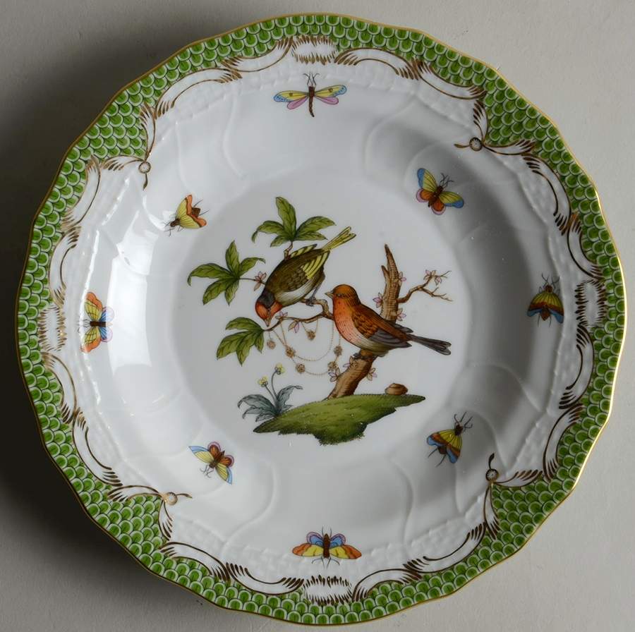 Rothschild Bird, Green Border (RO-ETV) Dessert/Pie Plate by Herend-1