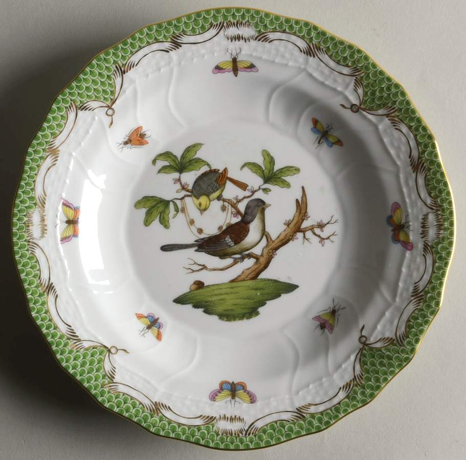 Rothschild Bird, Green Border (RO-ETV) Dessert/Pie Plate by Herend-1