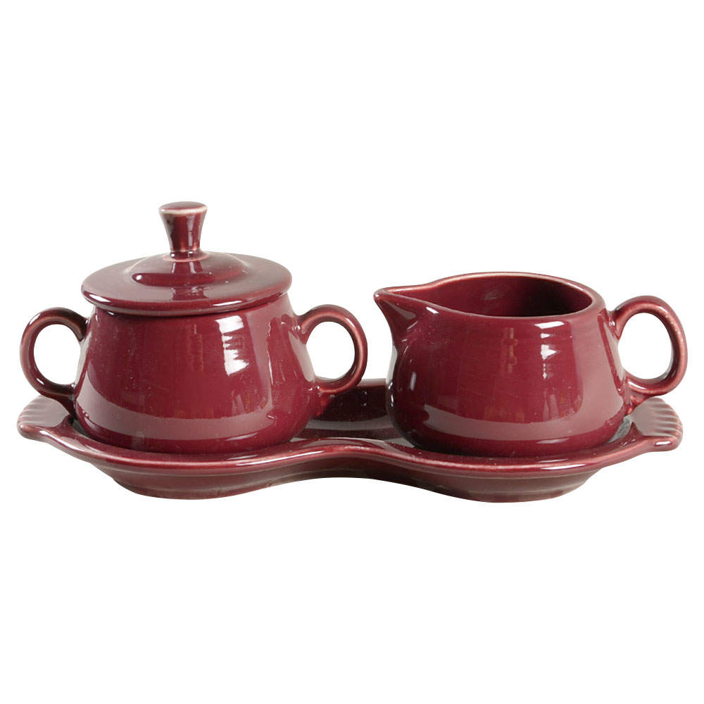 Fiesta Claret (Intro 2016) Creamer & Sugar with Lid & Tray Set by Homer Laughlin -1