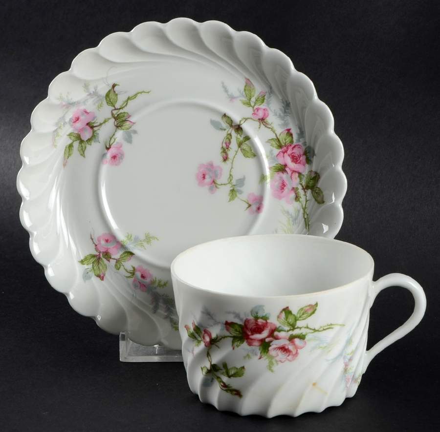 Sylvia White (Torse Shape, No Trim) Flat Cup & Saucer Set by Haviland-1