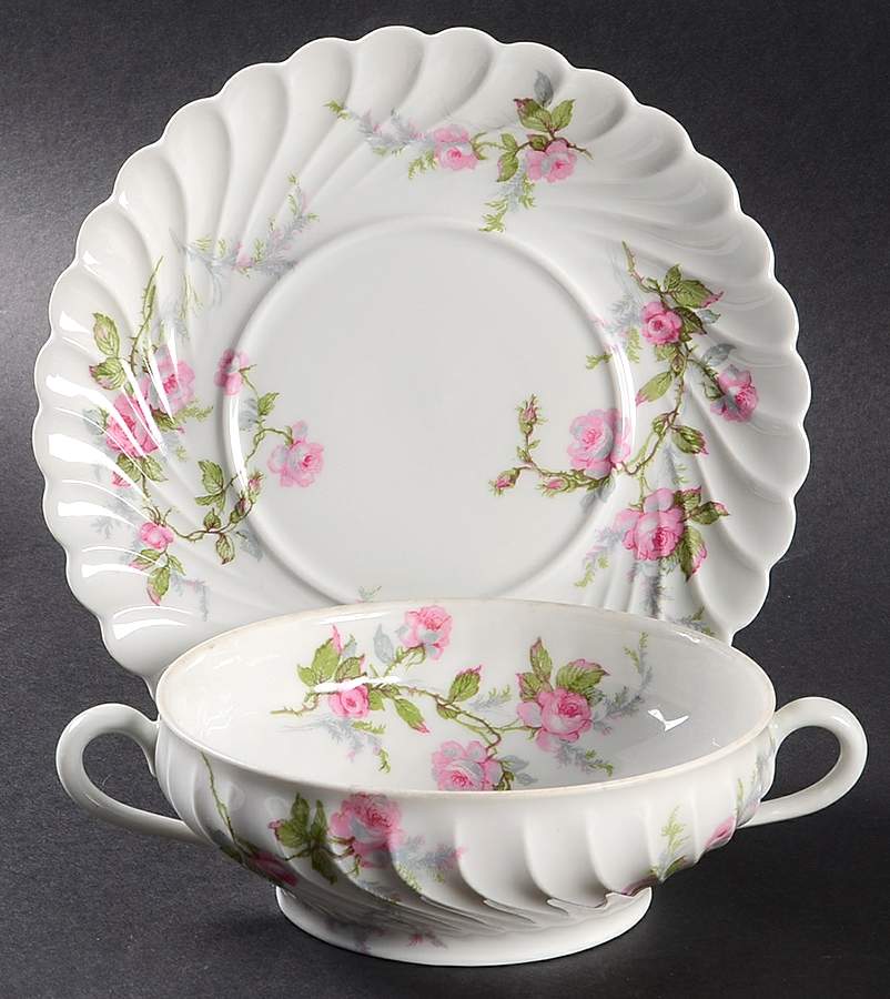 Sylvia White (Torse Shape, No Trim) Flat Cream Soup Bowl & Saucer Set by Haviland-1