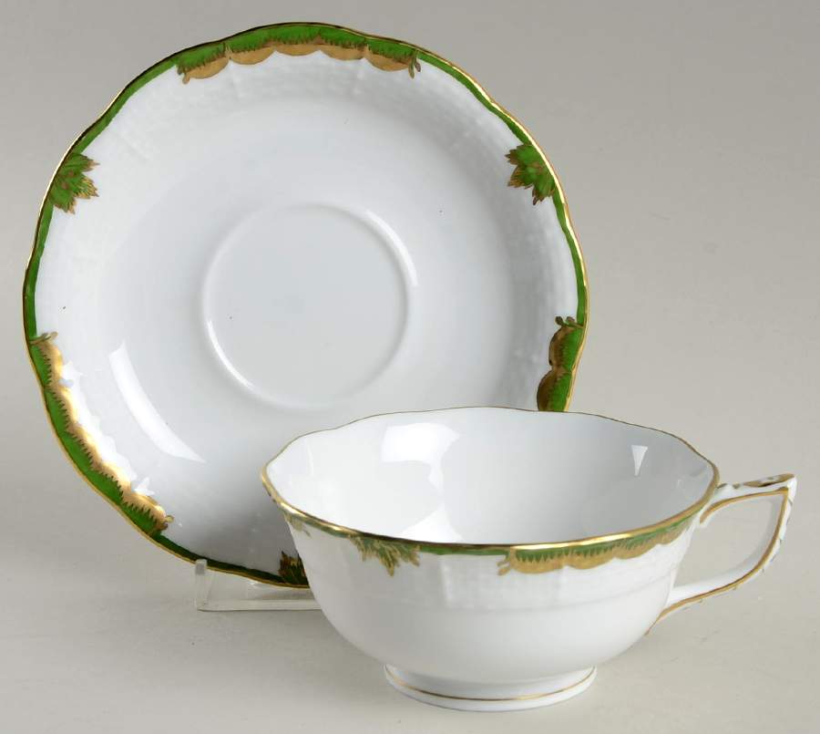 Princess Victoria Dark Green Footed Cup & Saucer Set by Herend-1