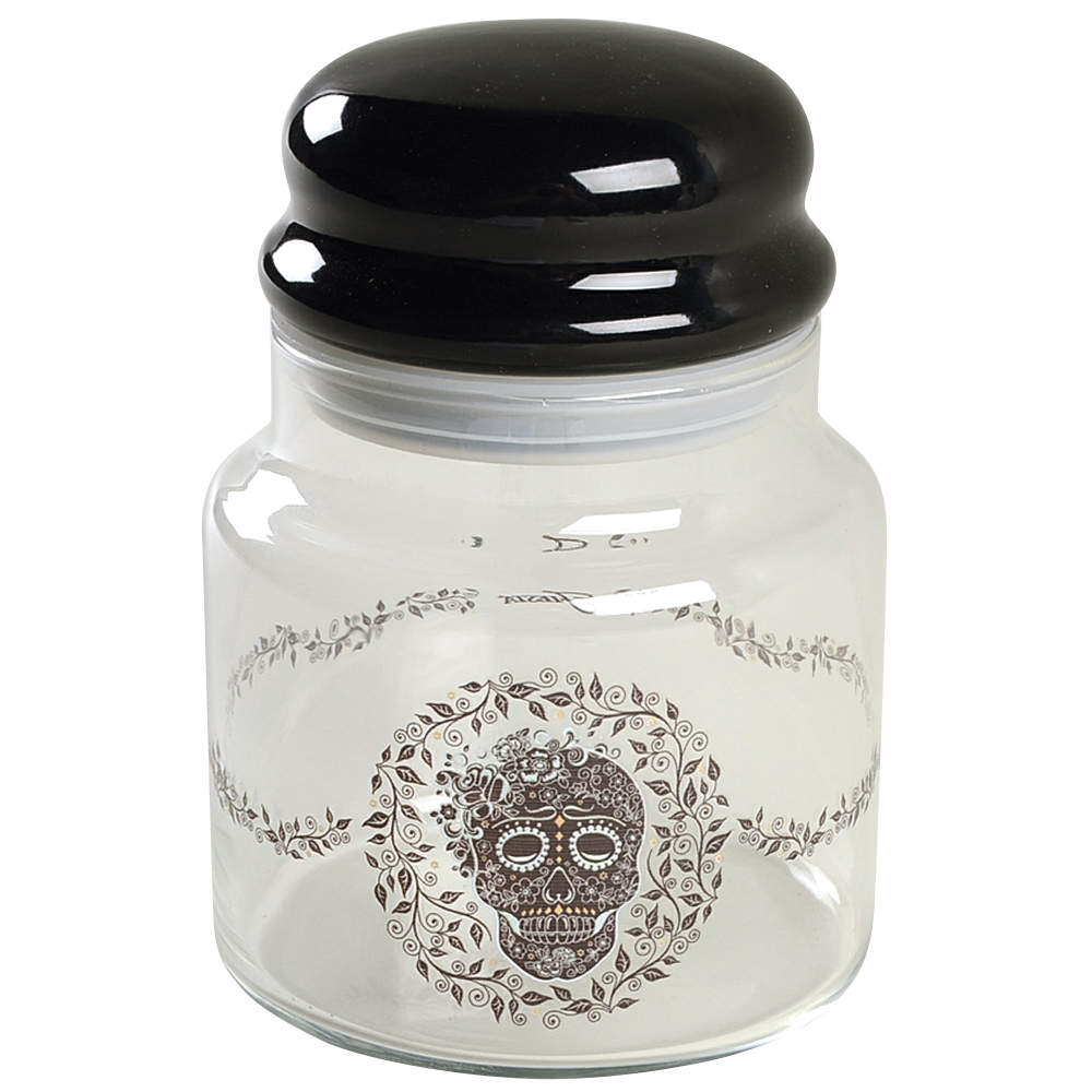 Fiesta Skull and Vine Glassware Treat Jar & Lid by Homer Laughlin -1