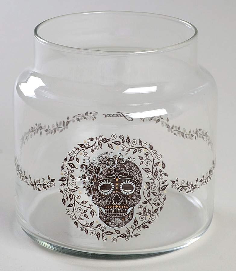 Fiesta Skull and Vine Glassware Treat Jar No Lid by Homer Laughlin -1