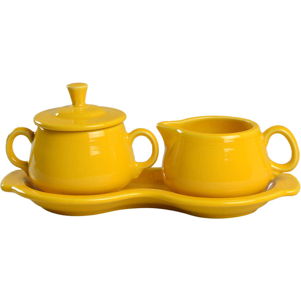 Fiesta Daffodil (Intro 2017) Creamer & Sugar with Lid & Tray Set by Homer Laughlin -1