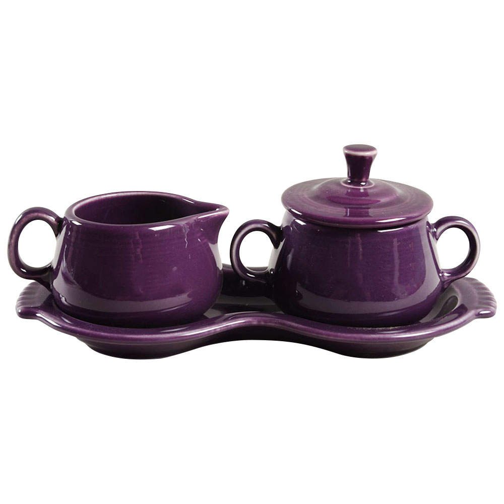Fiesta Mulberry (Intro 2018) Creamer & Sugar with Lid & Tray Set by Homer Laughlin -1