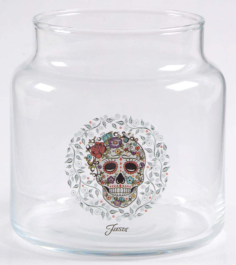 Fiesta Skull and Vine Sugar Glassware Treat Jar No Lid by Homer Laughlin -1