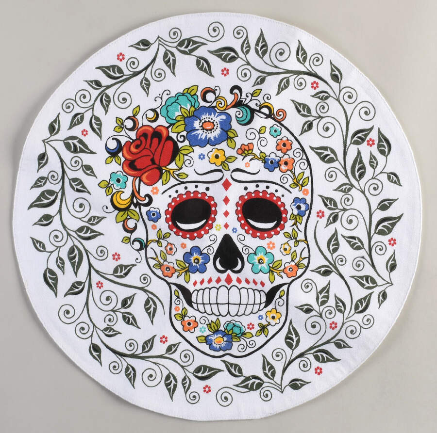 Fiesta Skull and Vine Sugar Round Cloth Placemat by Homer Laughlin -1
