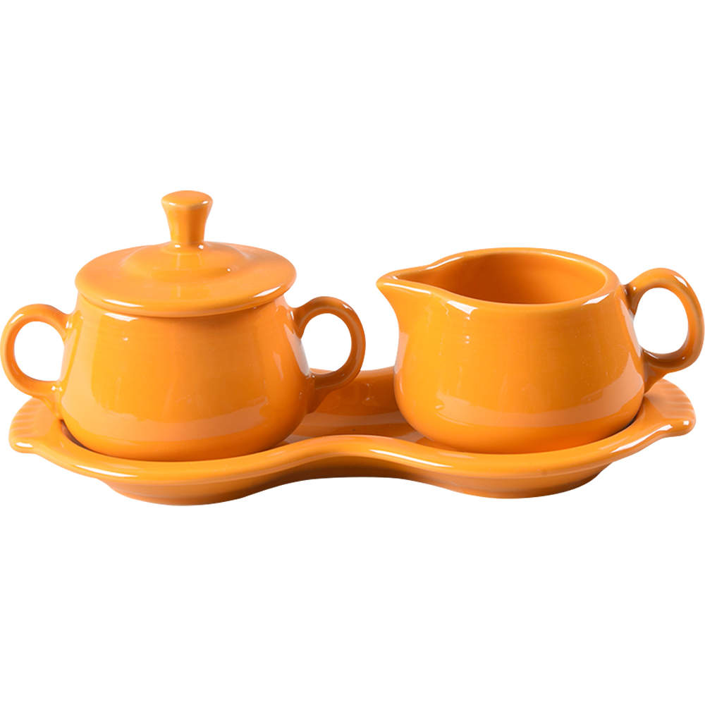 Fiesta Butterscotch (Intro 2020) Creamer & Sugar with Lid & Tray Set by Homer Laughlin -1