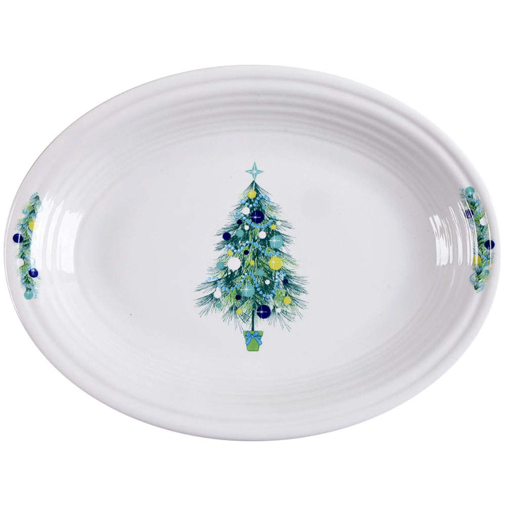 Fiesta Blue Christmas Tree 11" Oval Serving Platter by Homer Laughlin -1