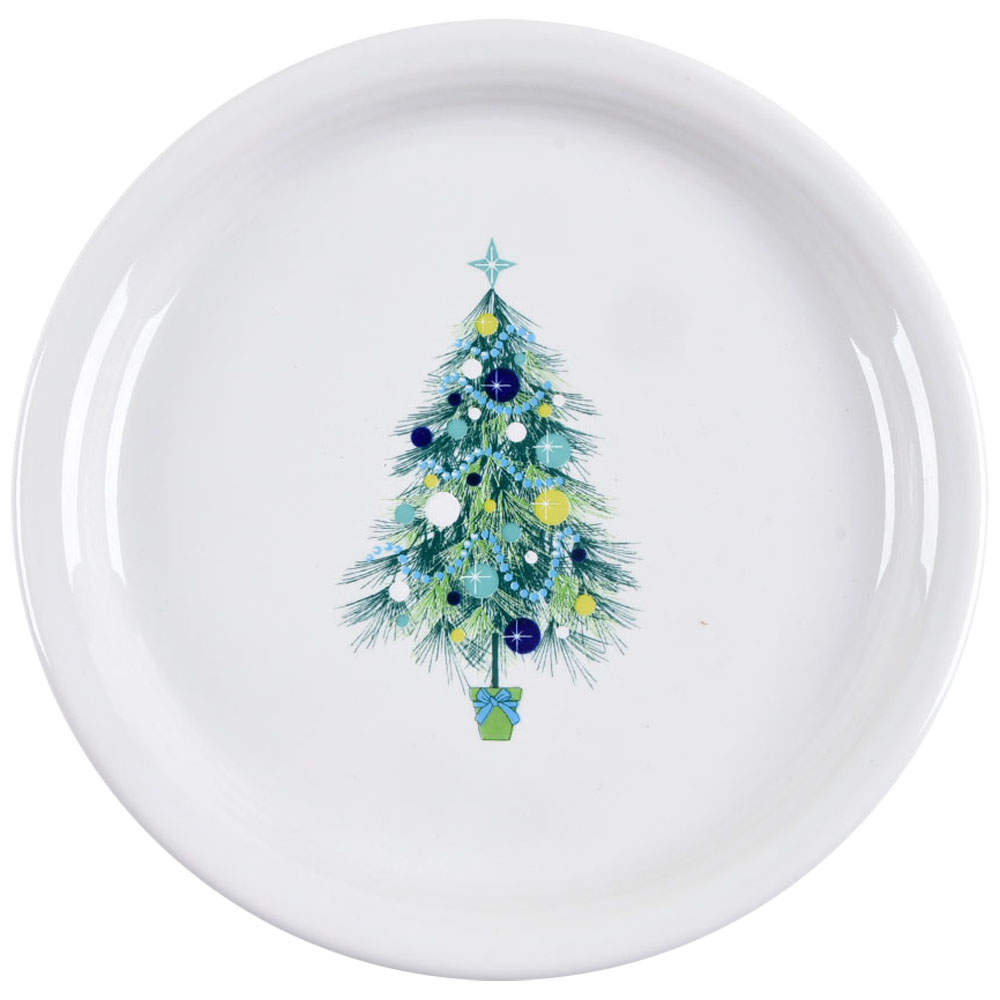 Fiesta Blue Christmas Tree 9" Round Buffet Plate by Homer Laughlin -1