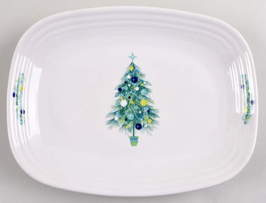 Fiesta Blue Christmas Tree 11" Rectangular Serving Platter by Homer Laughlin -1