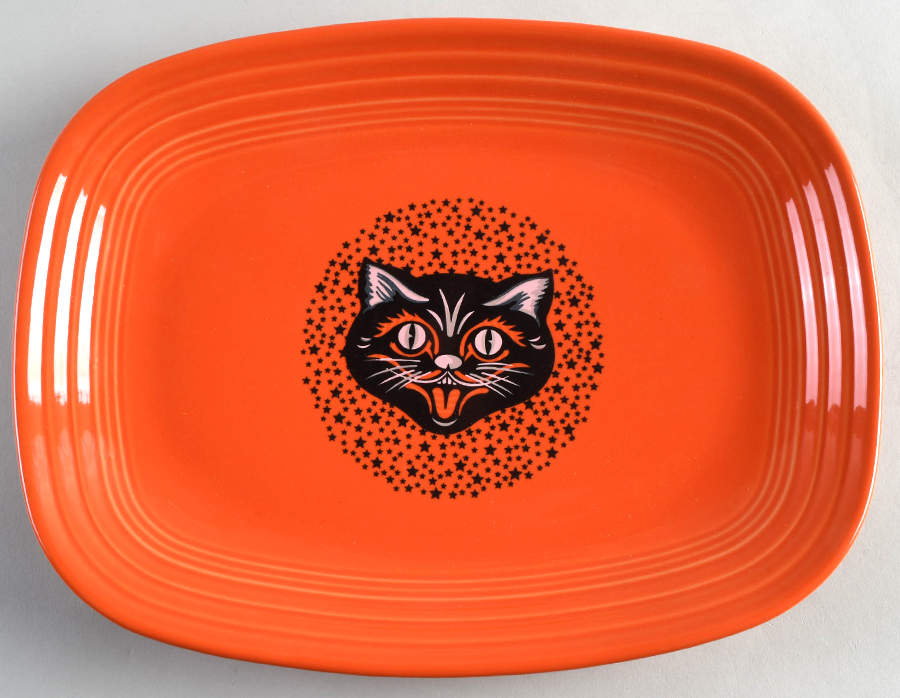 Fiesta Black Cat (Poppy Orange Body) 11" Rectangular Serving Platter by Homer Laughlin -1