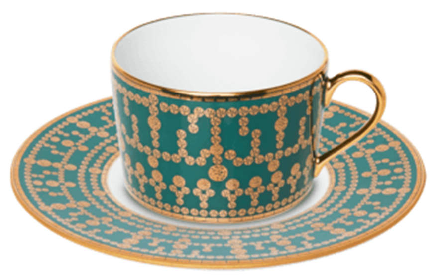 Tiara Peacock Blue Gold Flat Cup & Saucer Set by Haviland-1