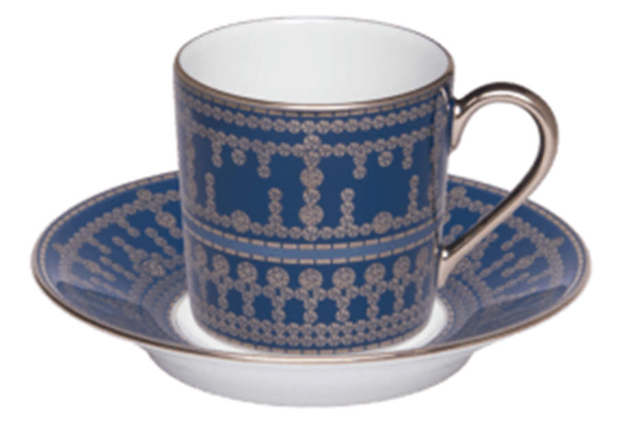 Tiara Peacock Blue Platinum Flat Demitasse Cup & Saucer Set by Haviland-1