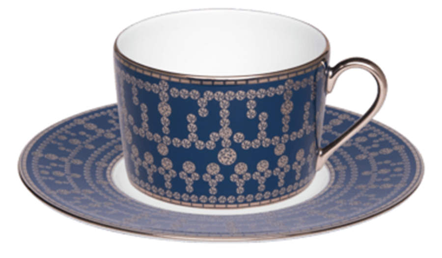 Tiara Prussian Blue Platinum Flat Cup & Saucer Set by Haviland-1