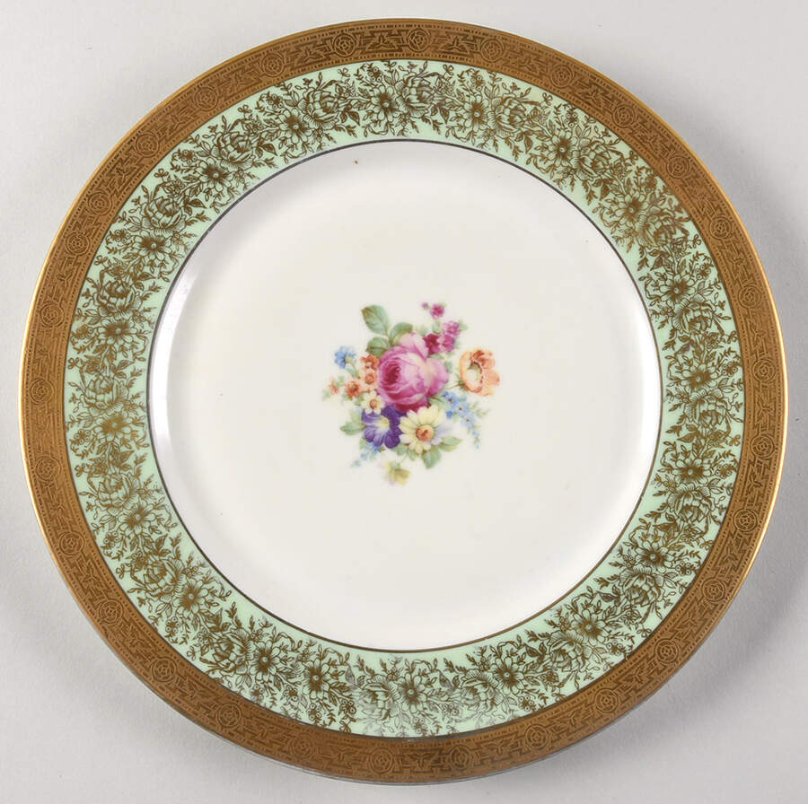 6304 (Floral, Green Rim)` Dinner Plate by Heinrich - H&C-1