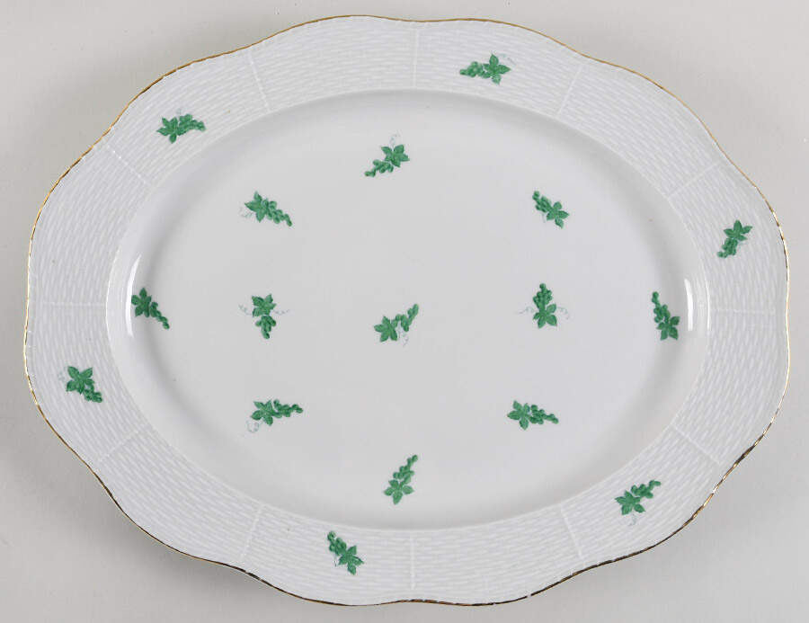 HER88 Green 16" Oval Serving Platter by Herend-1
