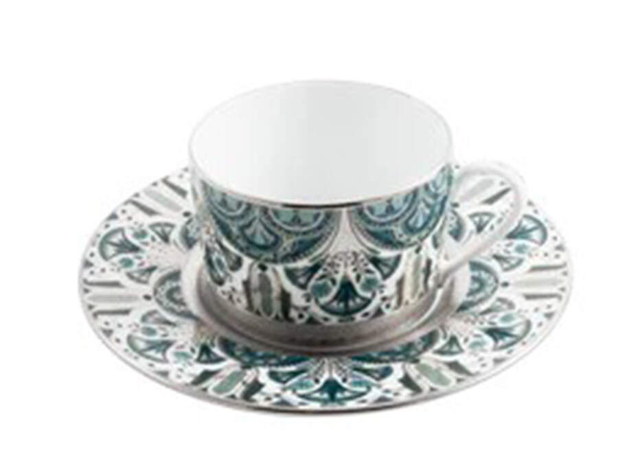 Reves du Nil Platinum Flat Cup & Saucer Set by Haviland-1