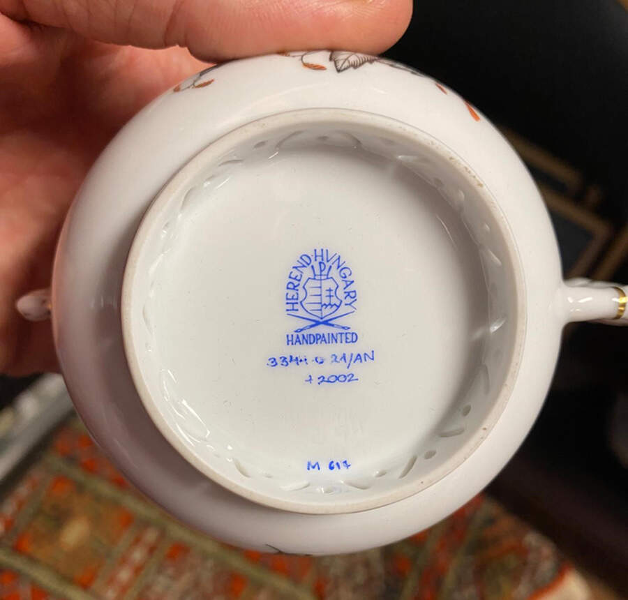 Chinese Bouquet Gray, Rust & Gold Creamer by Herend-1