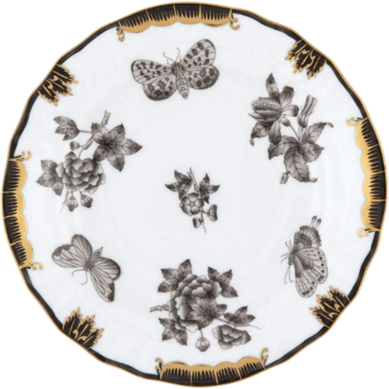 Fortuna-Black (VBONX) Bread & Butter Plate by Herend-1