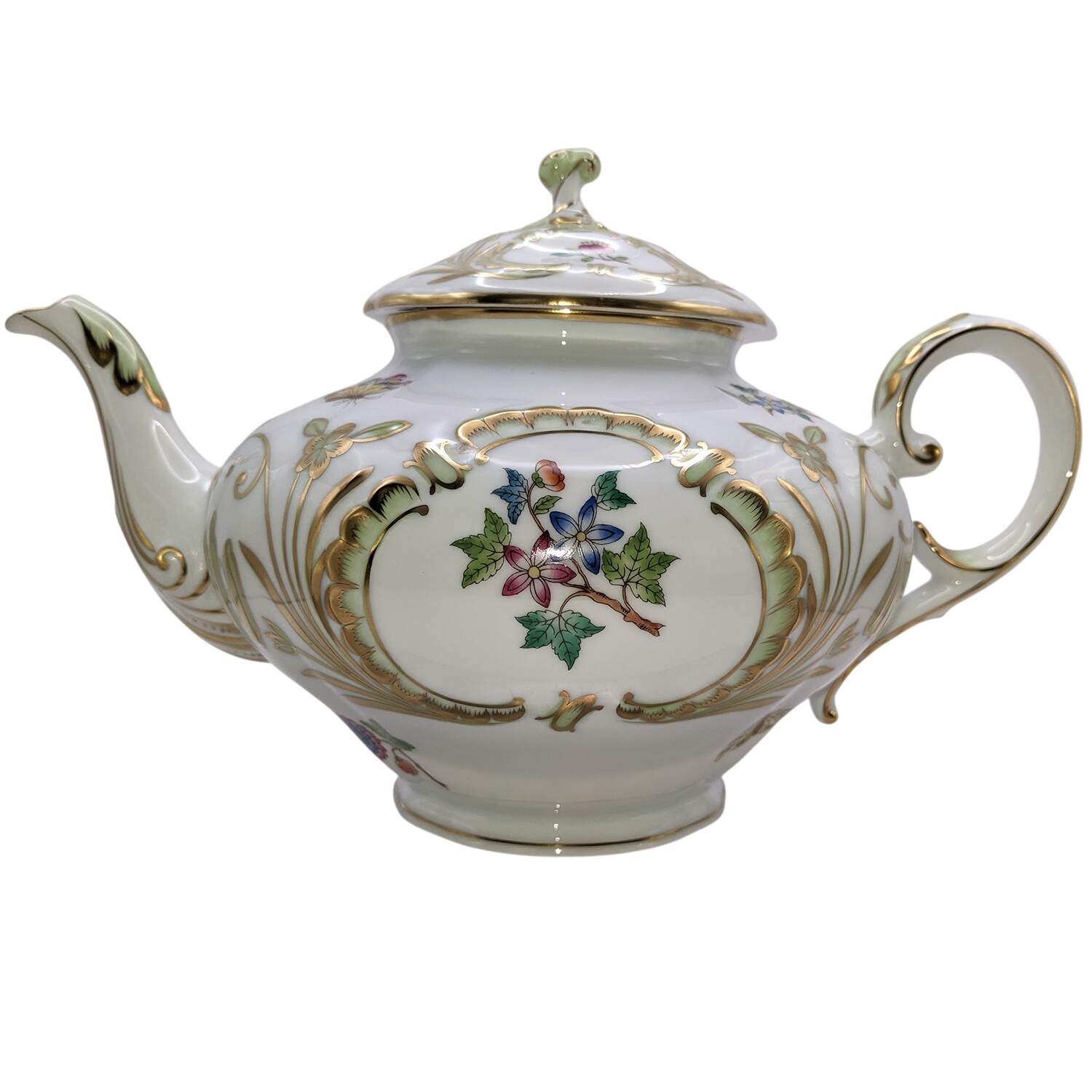 Queen Victoria (Green Border) Small Teapot & Lid by Herend-1