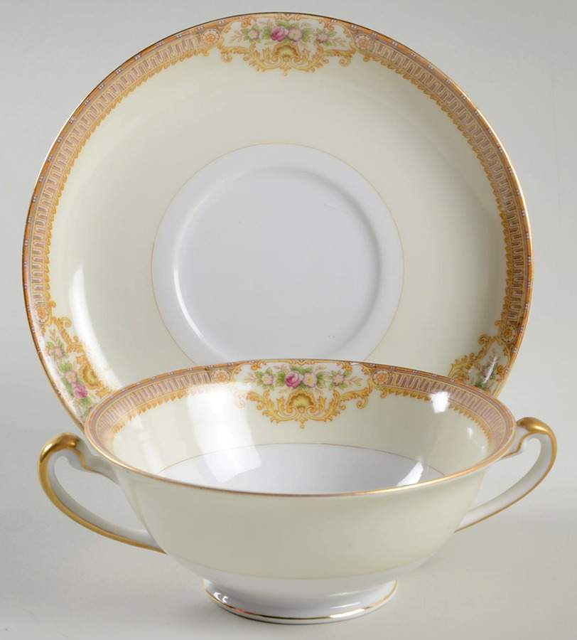 IMP5 Footed Cream Soup Bowl & Saucer Set by Imperial (Japan)-1