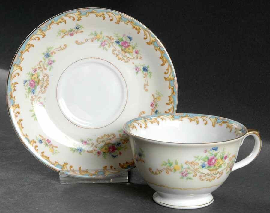 Jacqueline (Blue Edge) Footed Cup & Saucer Set by Imperial (Japan)-1