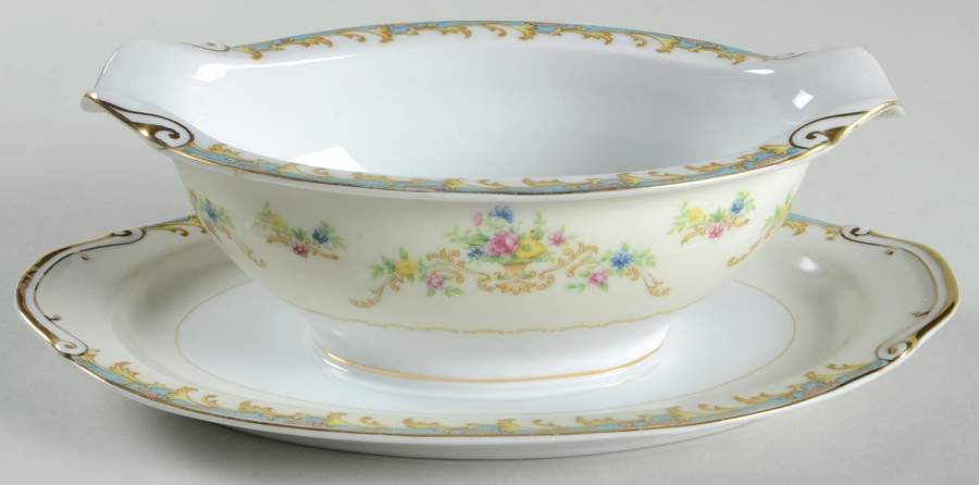 Jacqueline (Blue Edge) Gravy Boat with Attached Underplate by Imperial (Japan)-1