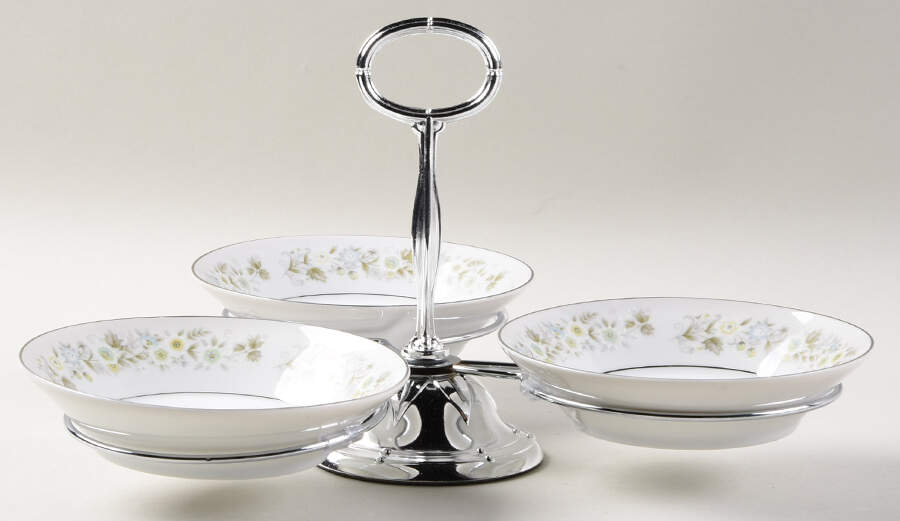 Wild Flower 7" x 12" 3-Part Relish & Metal Stand (FR) HC by Imperial (Japan)-1
