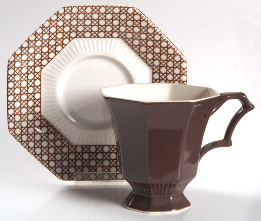 Cane Brown Footed Cup & Saucer Set by Independence-1
