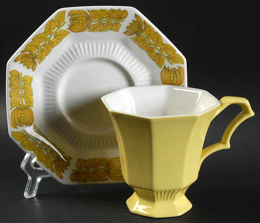 Yellow Bouquet Footed Cup & Saucer Set by Independence-1