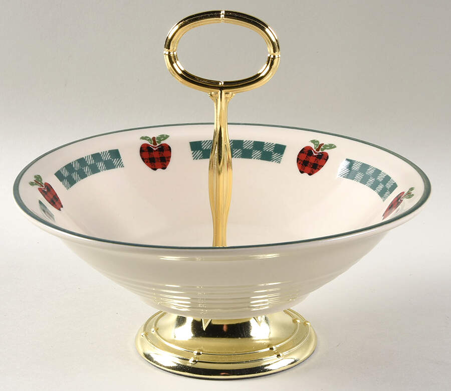 Applejack 6"-7" Handled Footed Nut Dish HC by International-1