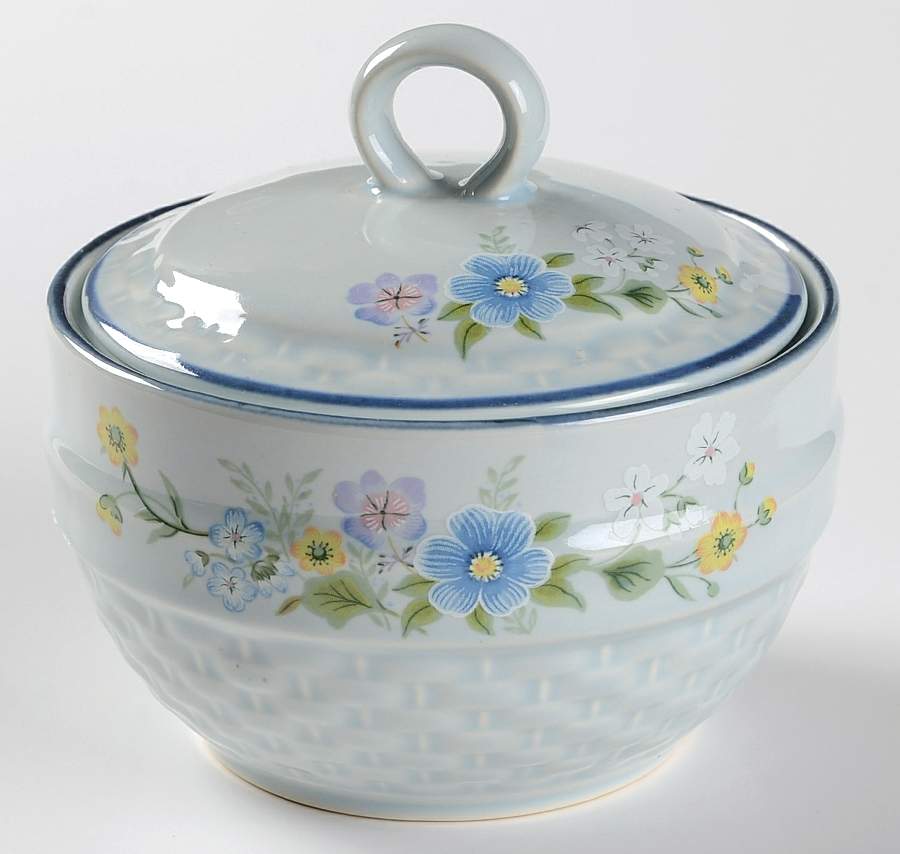 Blue Satin Sugar Bowl & Lid by International-1