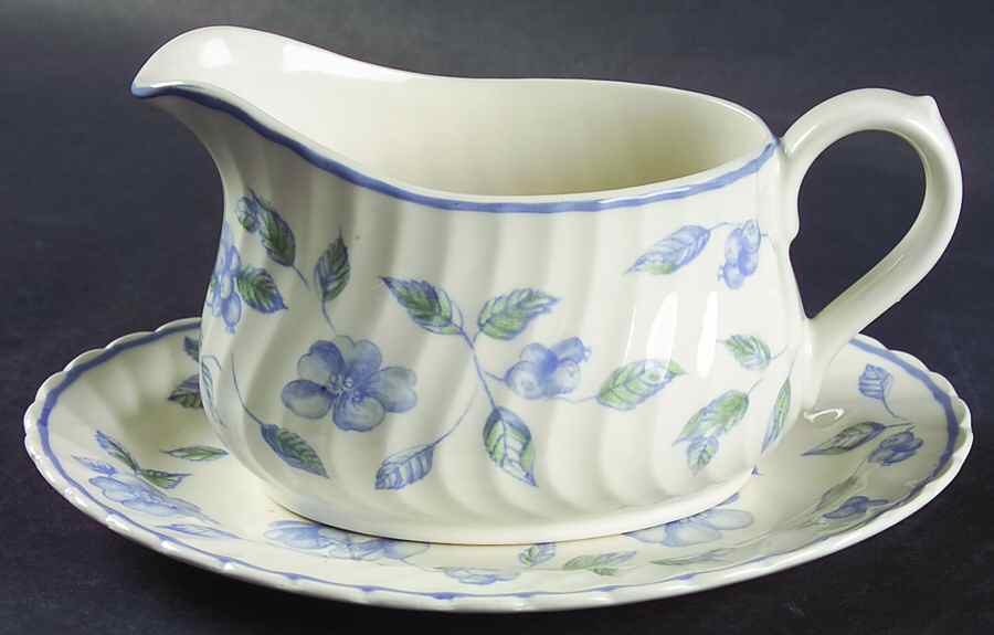 BRISTOL BLUE (Blue Trim) Gravy Boat & Underplate by International-1