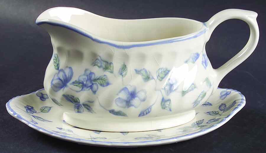 BRISTOL BLUE (Blue Trim) Gravy Boat & Underplate by International-1
