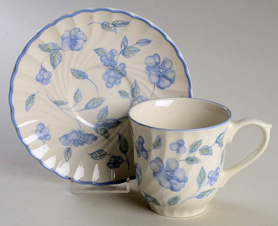 BRISTOL BLUE (Blue Trim) Flat Cup & Saucer Set by International-1