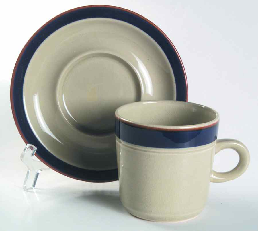 Bristol Blue (Brown Trim) Flat Cup & Saucer Set by International-1