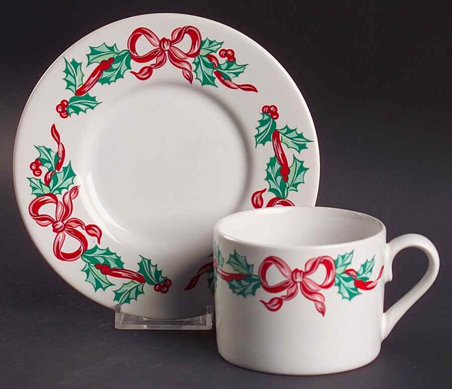 Christmas Ribbons Flat Cup & Saucer Set by International-1