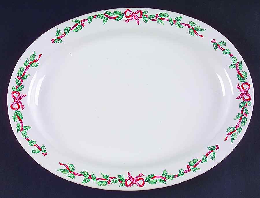 Christmas Ribbons 13" Oval Serving Platter by International-1