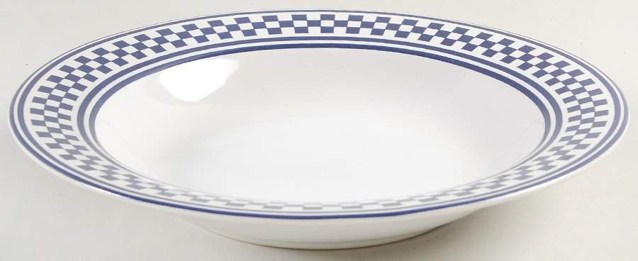 Classic Checks Blue Large Rim Soup Bowl by International-1